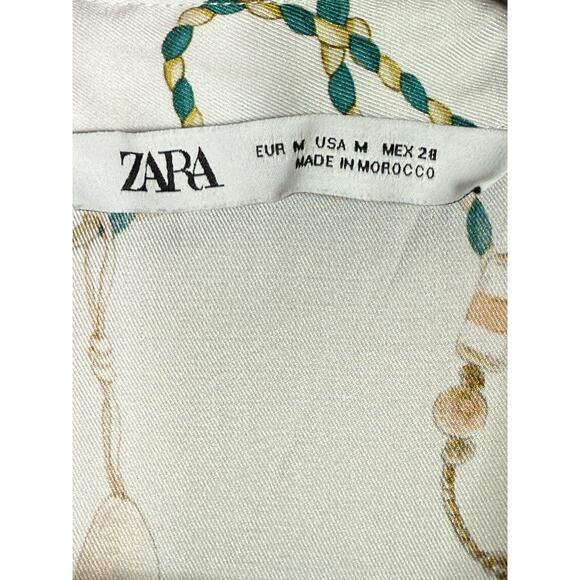 ZARA 90s Vintage Style Nautical Chain Print Silk Feel Blouse Button Up M White - Picture 8 of 14